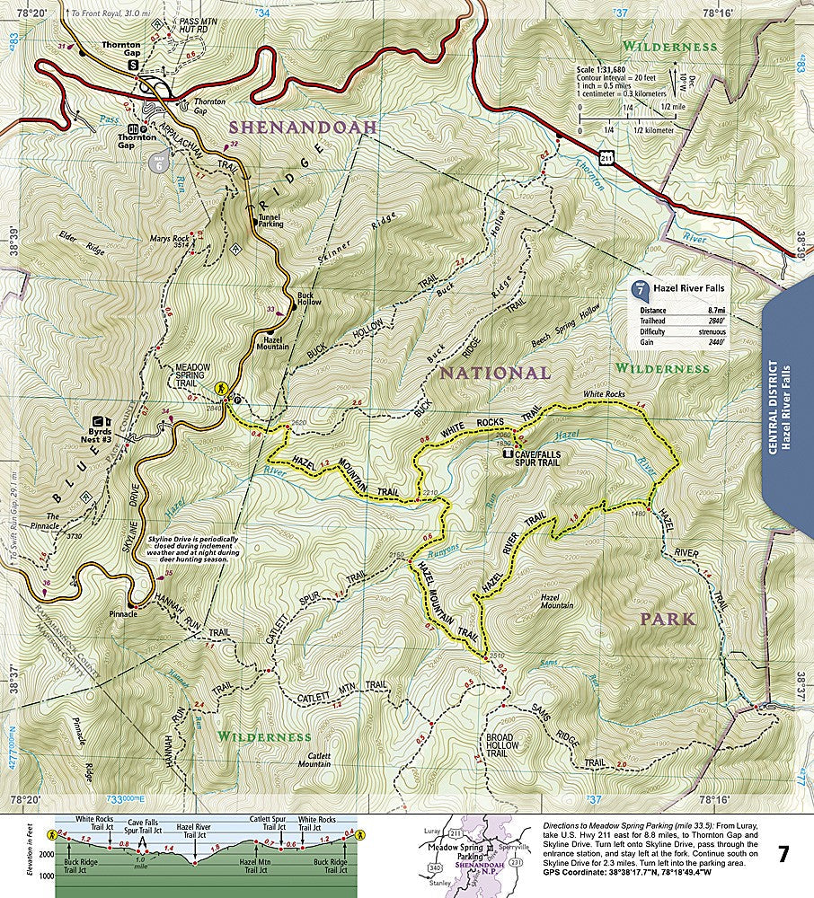 Shenandoah National Park VA Day Hikes Waterproof Topo Map Trail Guide 1703