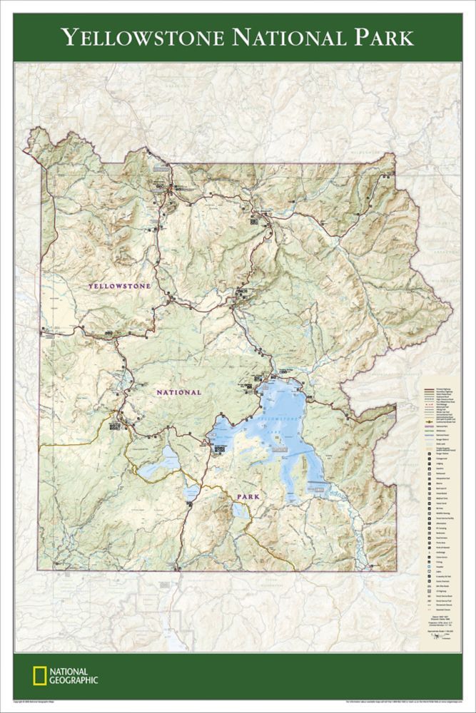 Yellowstone National Park Wall Map 24x36 National Geographic Tubed Poster