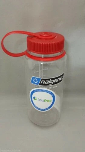 Nalgene Wide Mouth 16oz BPA Free Tritan Water Bottle Clear w/Red Lid