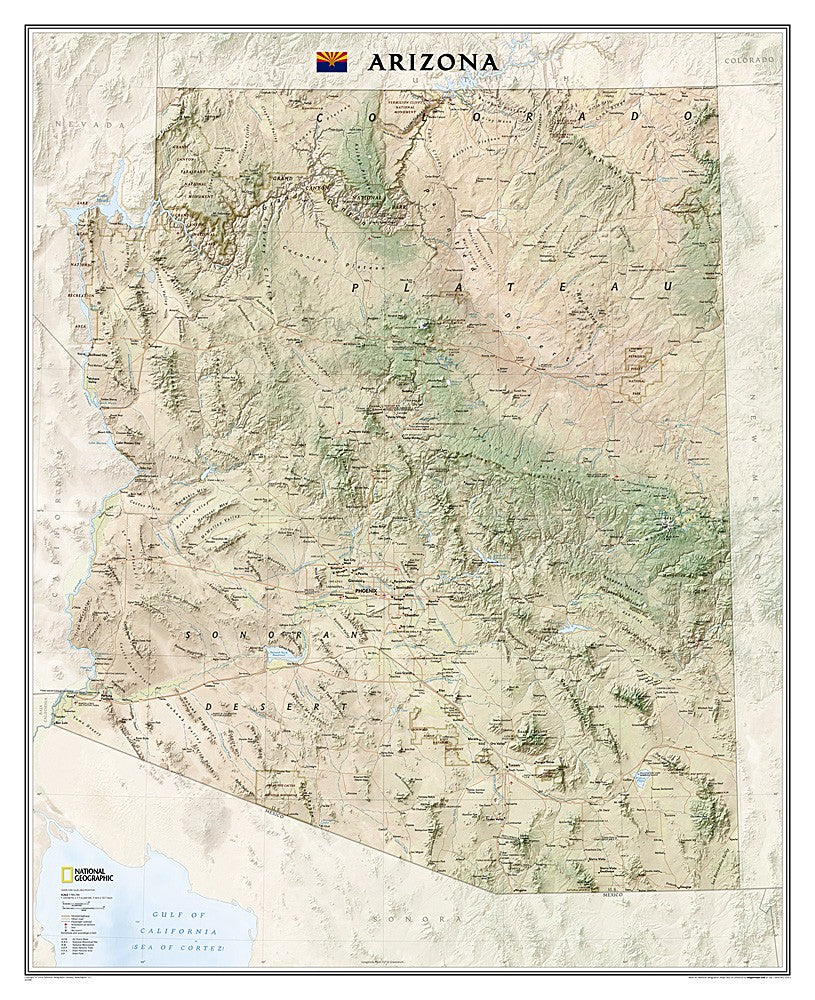 Arizona State Wall Map 40.5x30 National Geographic Standard Rolled Poster
