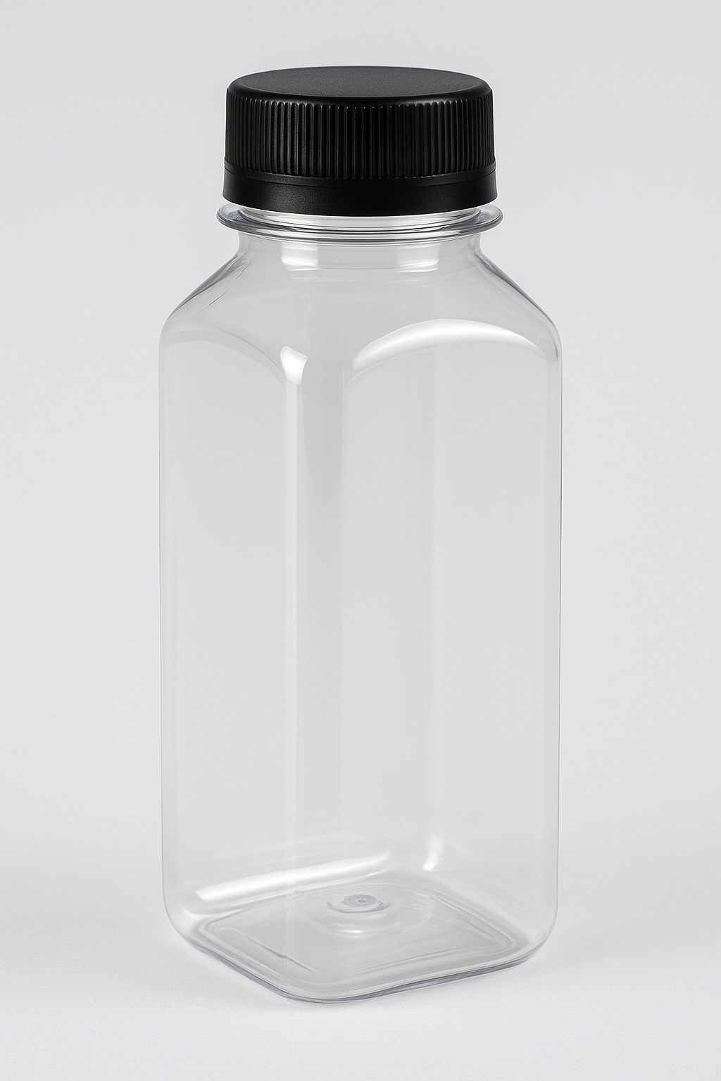 PET Square Beverage Bottle – 8 oz – Clear with Black Lid image 0