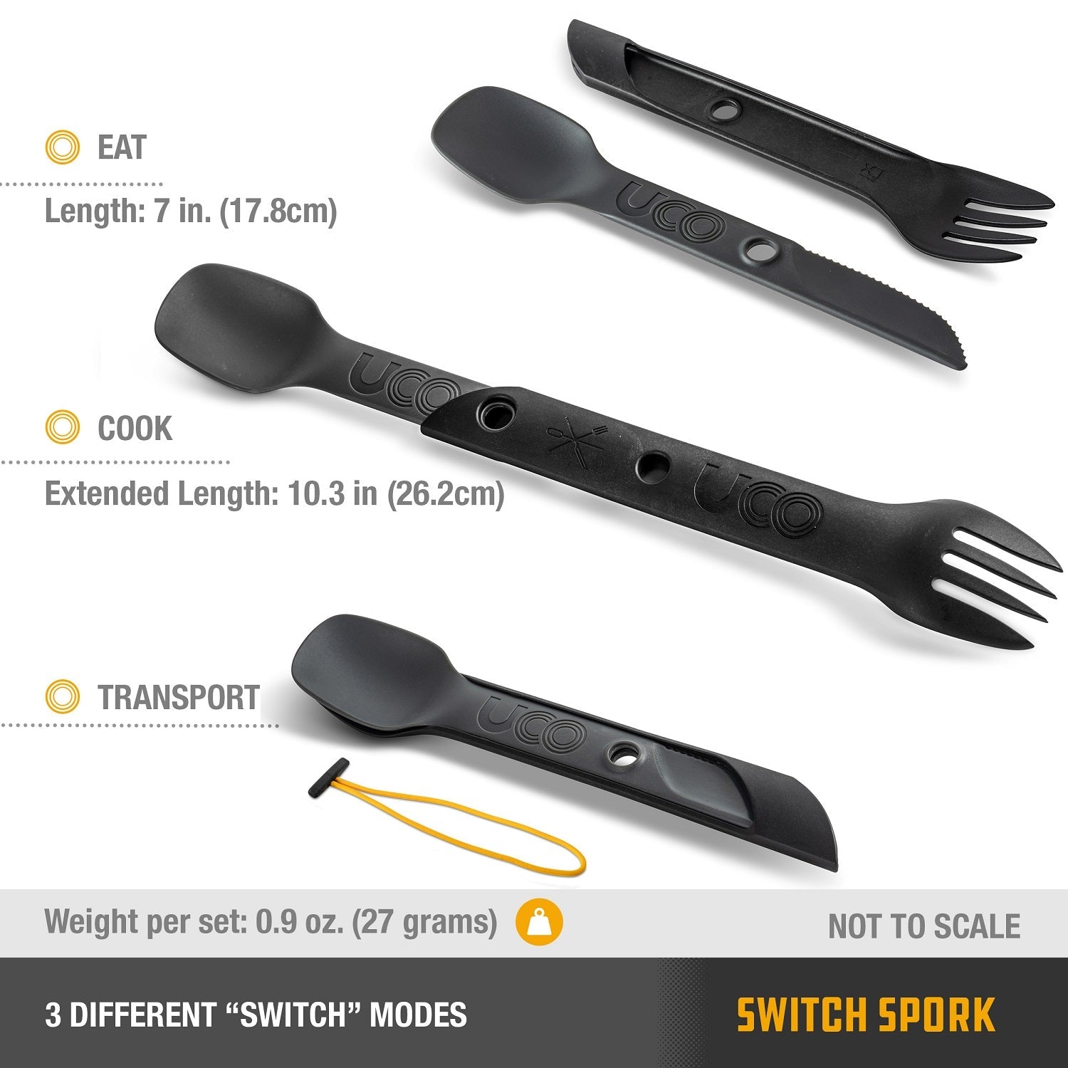 UCO Switch Spork Fork-Spoon-Knife Utensil Set w/Tether Venture Gray Black image 1