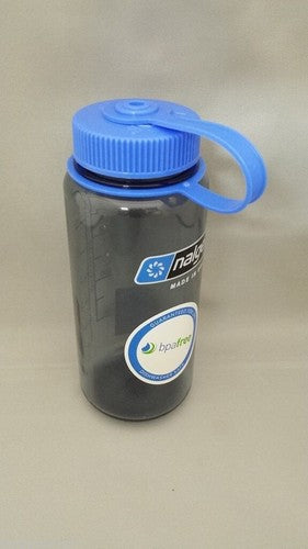 Nalgene Wide Mouth 16oz BPA Free Water Bottle Clear Gray w/Blue Lid Sustain image 1