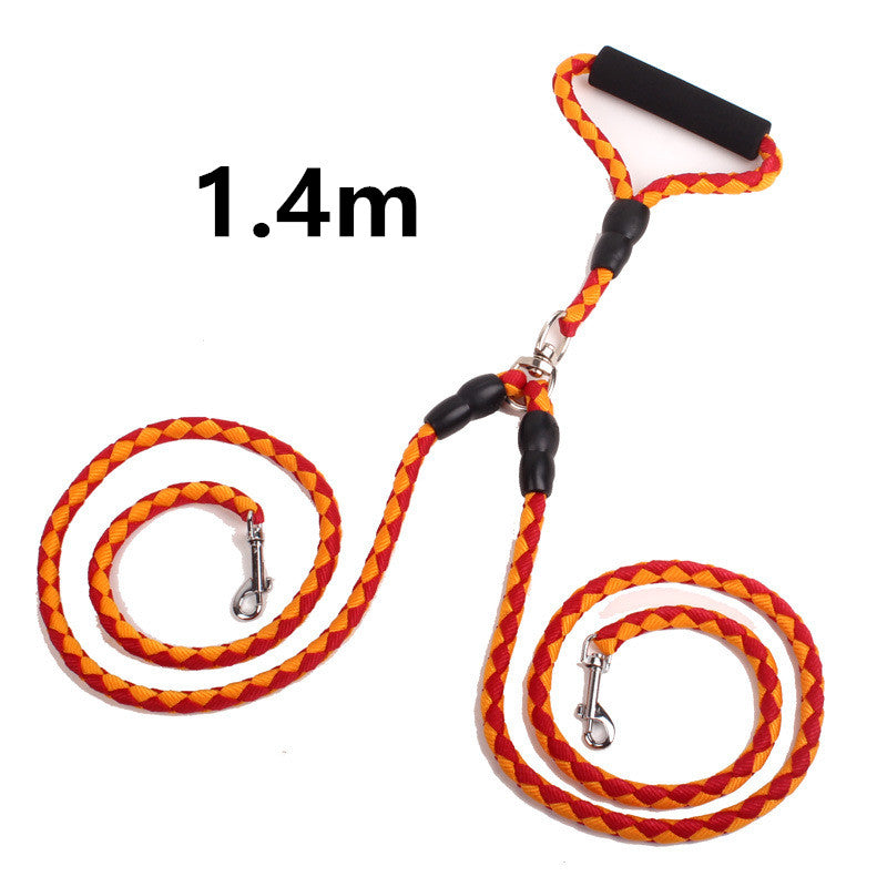 Tangled Trails Outdoor Gear double-ended dog traction rope for walking pets, with sturdy handles and durable design.