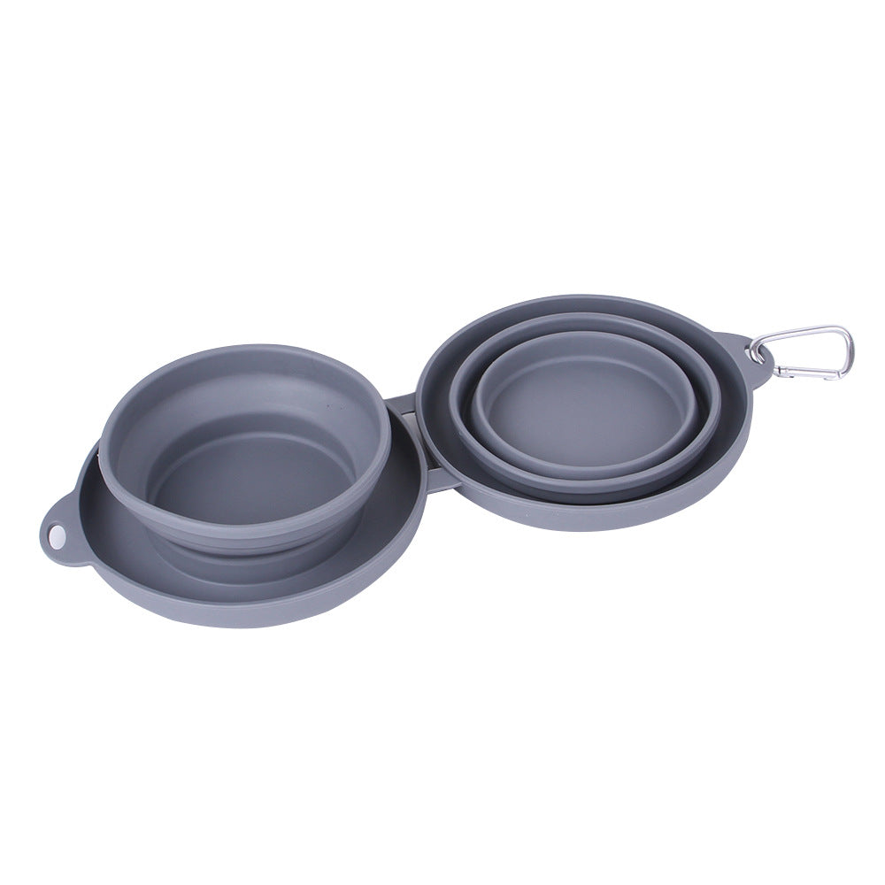 Tangled Trails Outdoor Gear rubber foldable double pet feeding bowl with two silicone bowls for food and water.