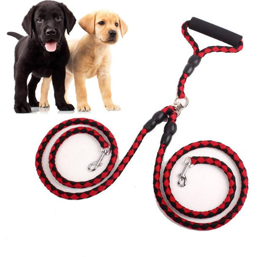 Tangled Trails Outdoor Gear double-ended dog traction rope for walking pets, with sturdy handles and durable material.