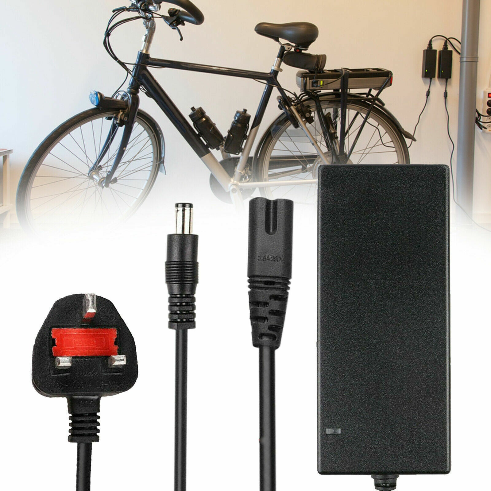 Tangled Trails Outdoor Gear 42V 2A electric bike charger for 36V lithium-ion batteries, with plug for e-bike and scooter charging.
