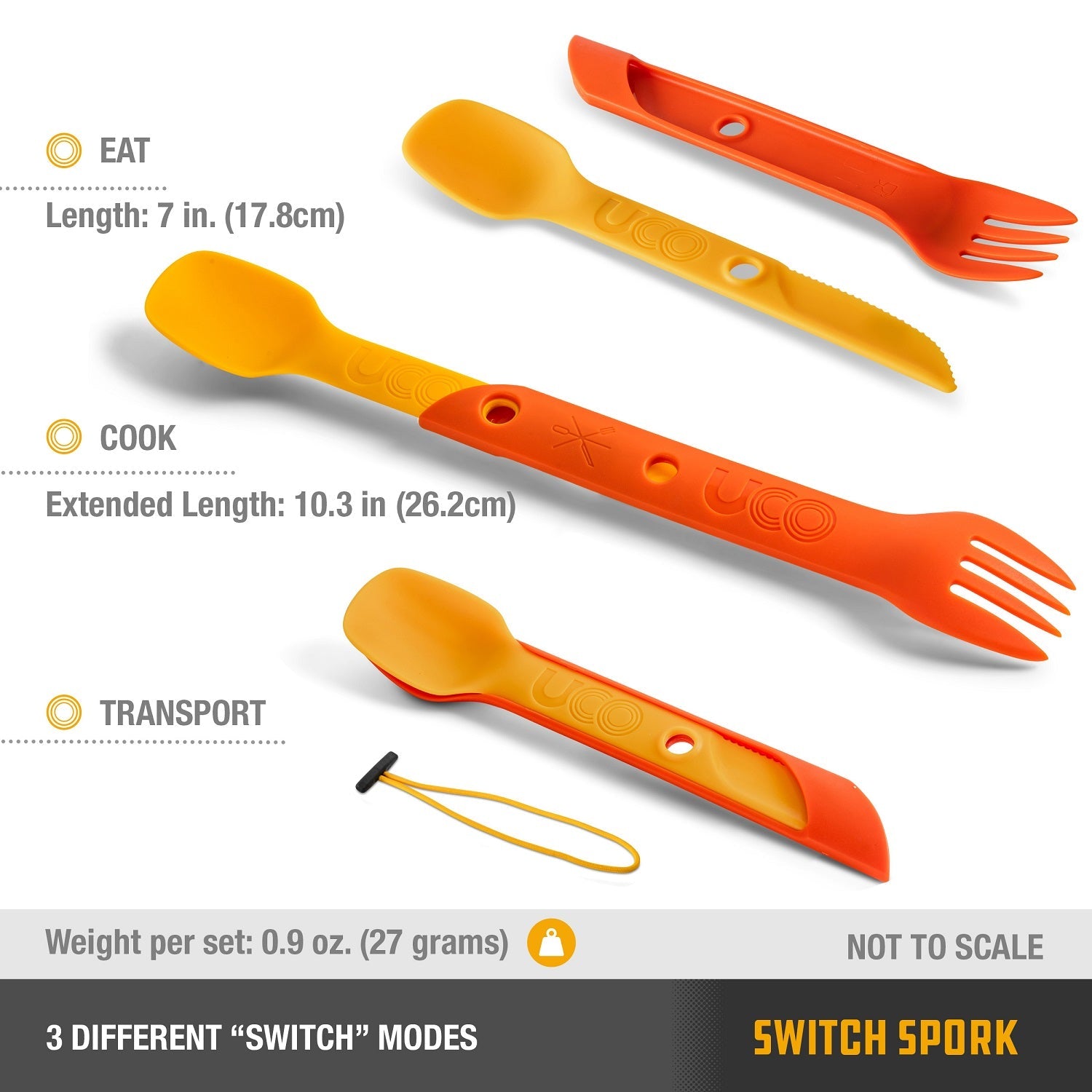 UCO Switch Spork 2-Piece Knife-Fork-Spoon Combo Utensil w/Tether - Retro Sunrise image 1