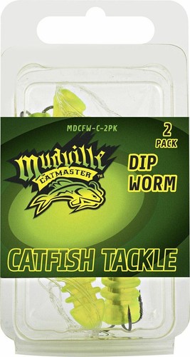 Mudville Catmaster Chartreuse Dip Worm Catfish Lure w/Treble Hook/Leader 2-Pack image 0