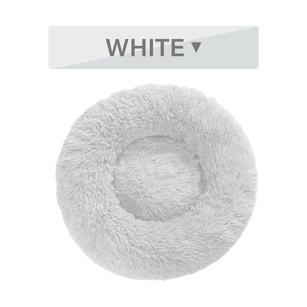 Tangled Trails Outdoor Gear fluffy donut dog bed with warm, soft long plush cushion, ideal for cozy pet relaxation.