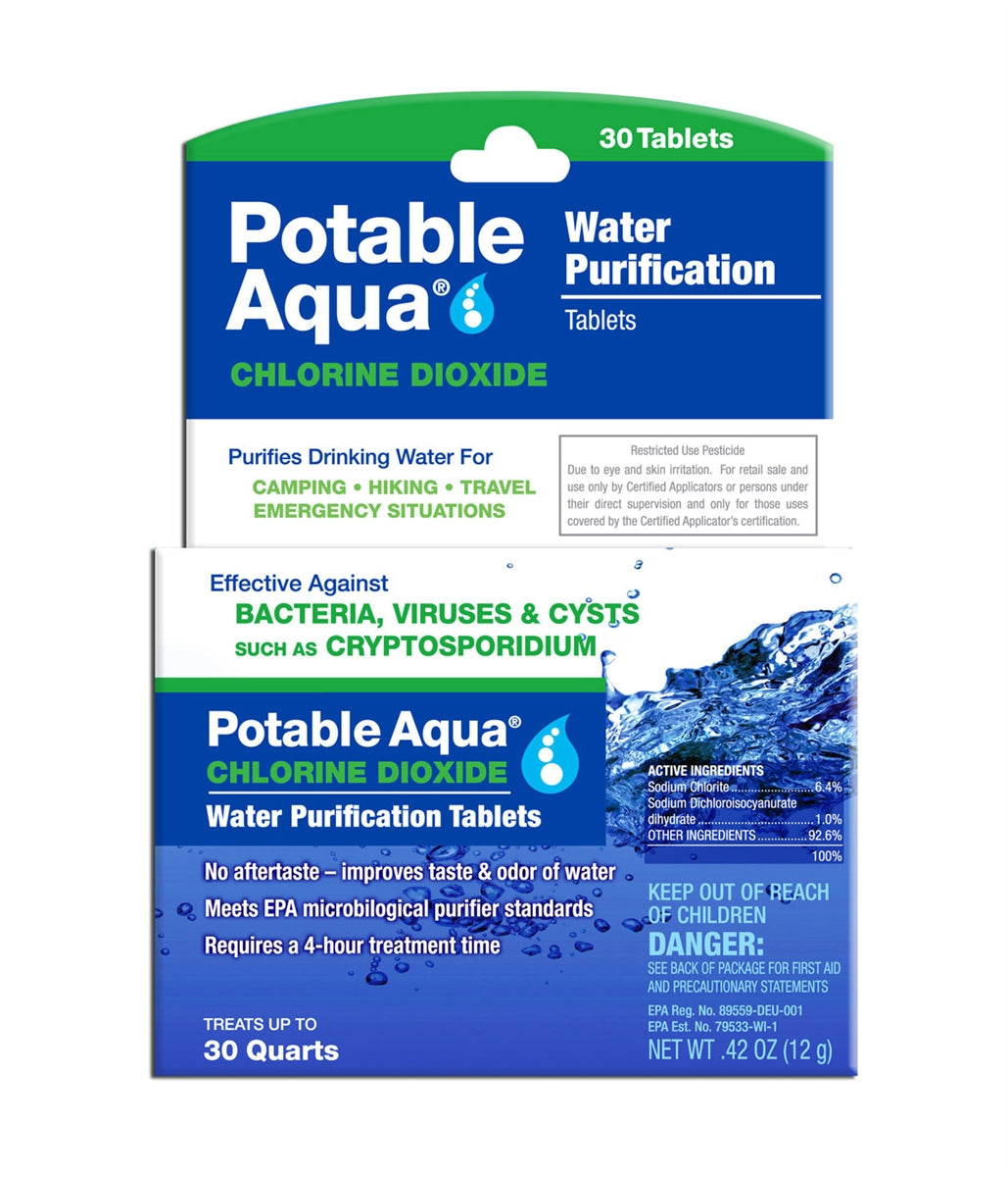 Potable Aqua Water Purification Tablets â€“ 30 Pack Camping Hiking Survival image 1
