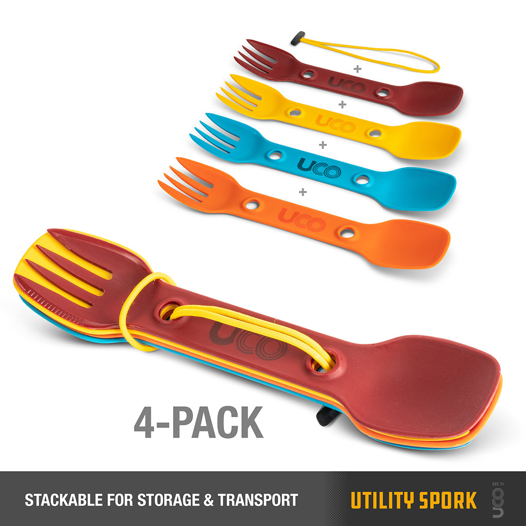 UCO Utility Spork 3-in-1 Knife-Fork-Spoon Combo Utensil 4-Pack w/Tether Classic image 1