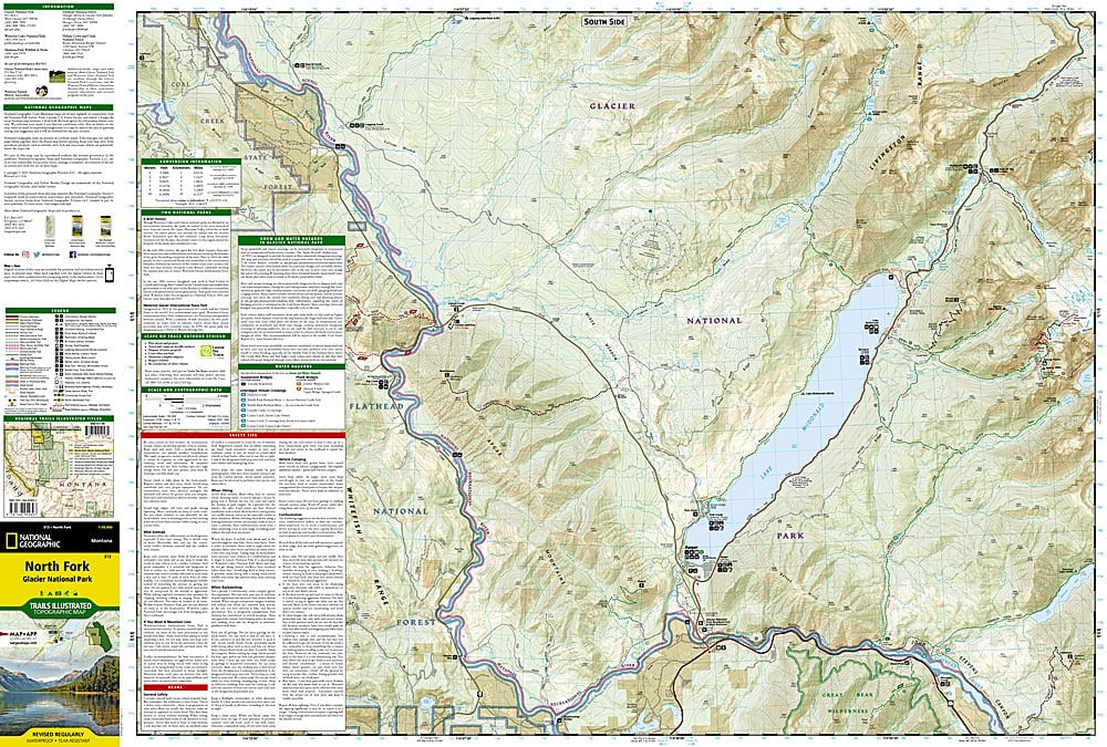 Glacier National Park North Fork MT Waterproof Topo Map Hiking Camping #313