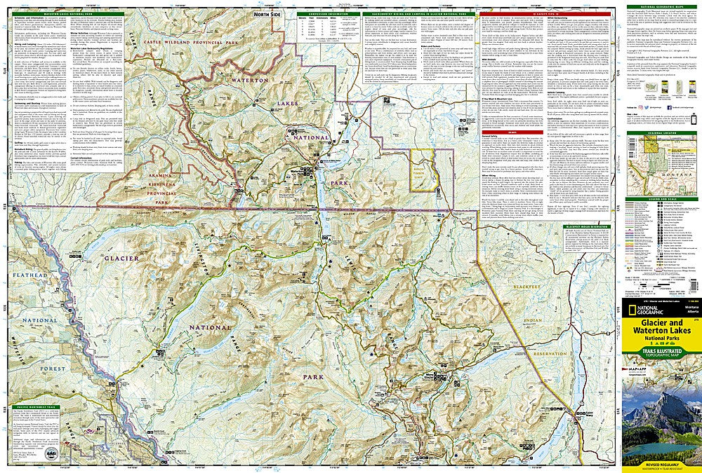 Glacier Waterton Lakes National Park MT Waterproof Topo Map Hiking Camping #215
