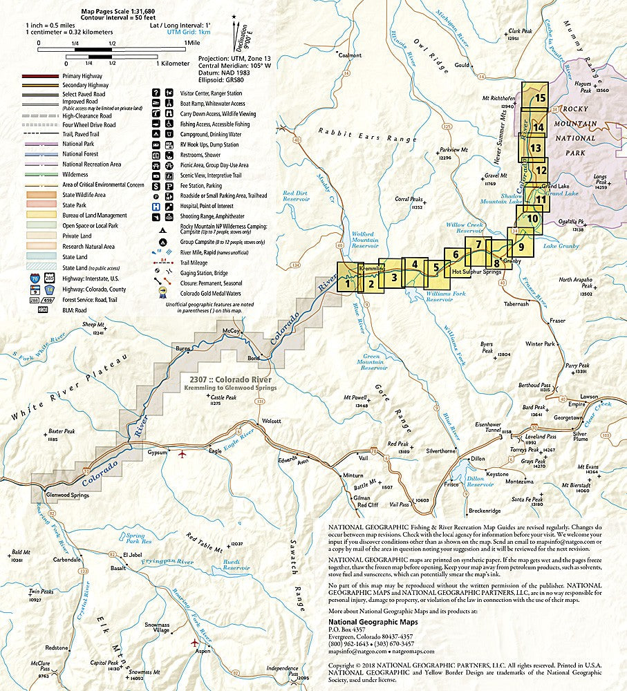 Colorado River Headwater Kremmling CO Waterproof Fishing Map Rafting Kayaking