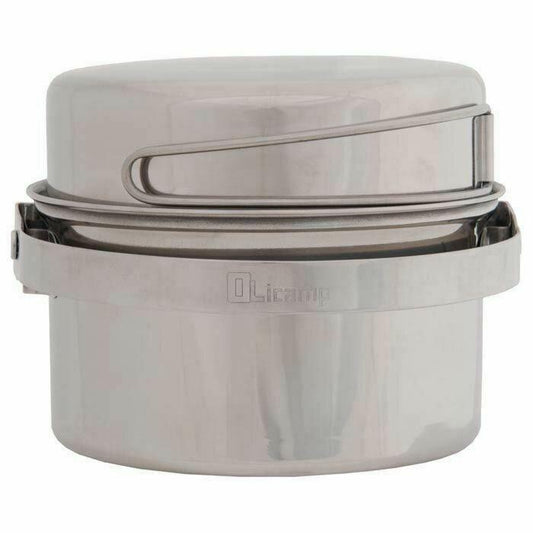 Olicamp AK 1 Qt Stainless Steel Mess Kit Cookset w/Pot--Fry Pan Lid--Stuff Sack