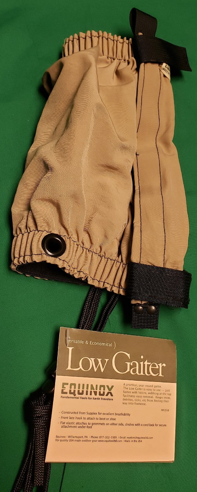 Equinox Low Gaiters – Tan Supplex Breathable Hiking Gaiters w/ Cord Locks