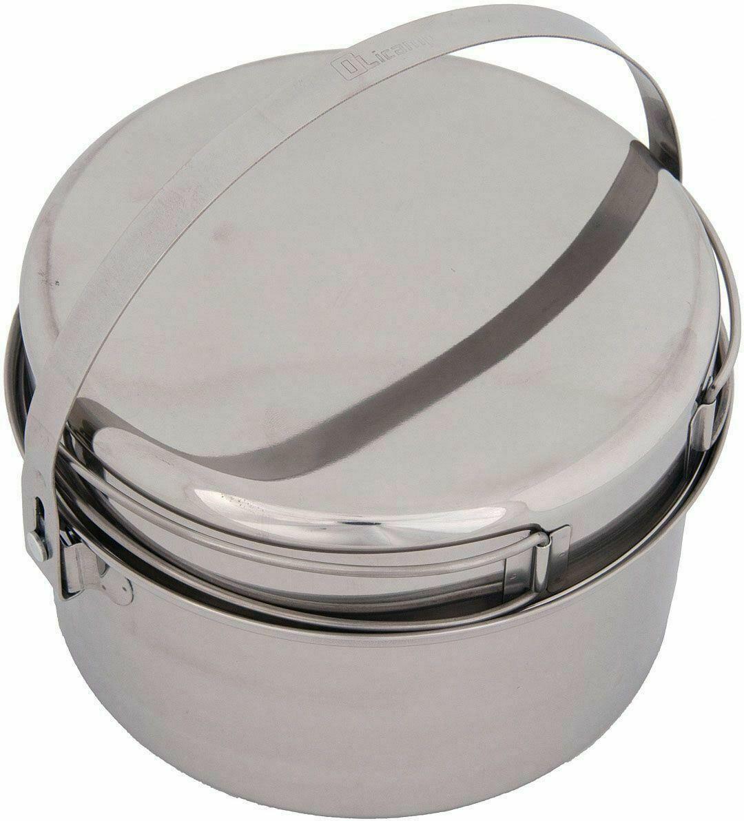 Olicamp AK 1 Qt Stainless Steel Mess Kit Cookset w/Pot--Fry Pan Lid--Stuff Sack