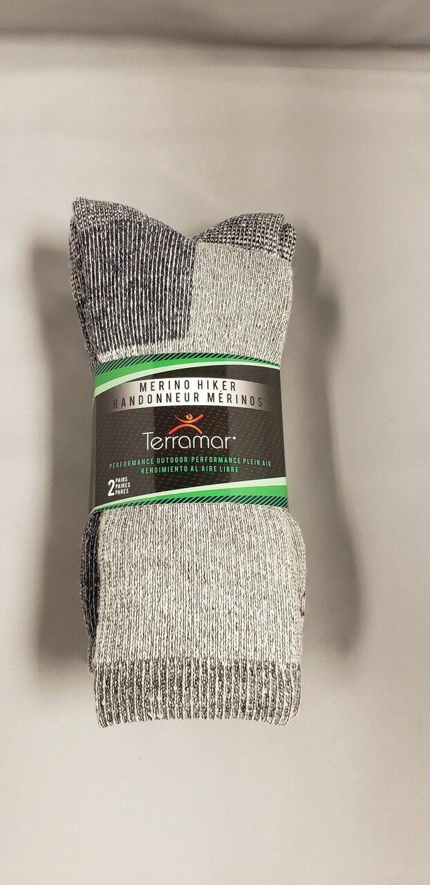 Terramar Merino Wool Blend Hiker Socks – Size L Midweight 2-Pair Pack Hiking
