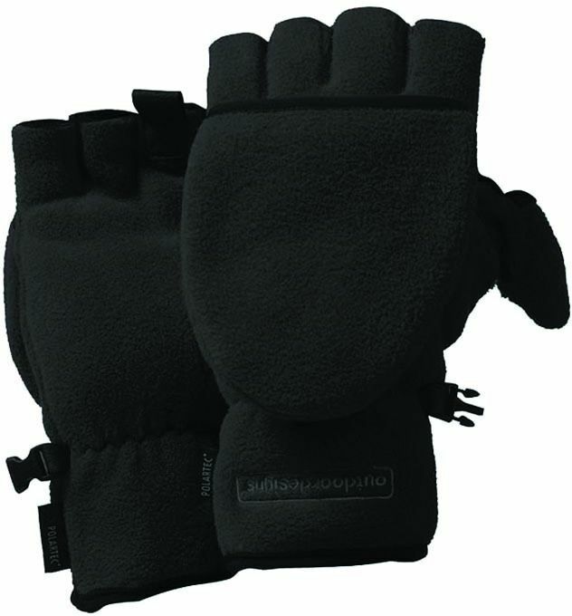 Outdoor Designs Fuji Convertible Black Fleece Fingerless Gloves / Over-Mitt Sz L