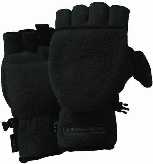 Outdoor Designs Fuji Convertible Black Fleece Fingerless Gloves / Over-Mitt Sz L