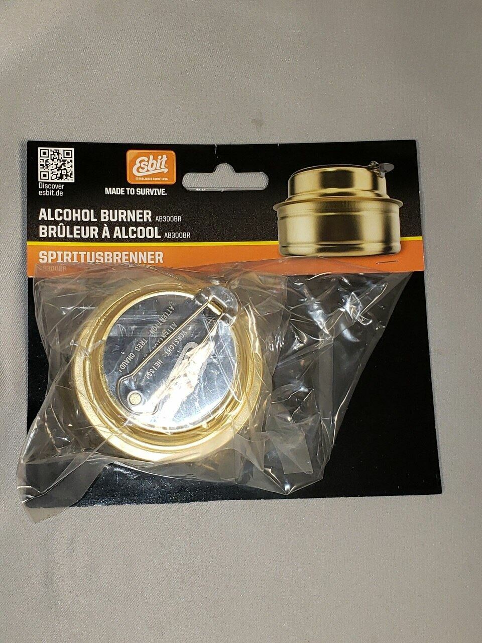 Esbit Brass Alcohol Burner Backpacking Stove w/Lid & Flame Regulator E-AB300BR