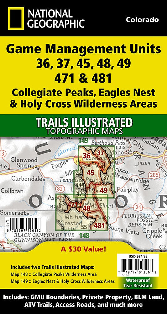 Collegiate Peaks Eagles Nest CO Waterproof GMU Map Bundle Hiking Hunting Camp