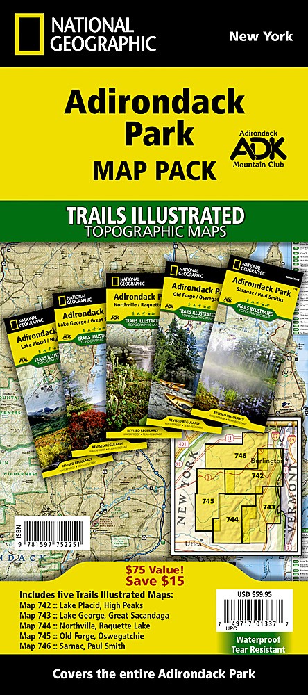 Adirondack Park NY Waterproof Topo Map Bundle Pack Hiking Camping Canoeing