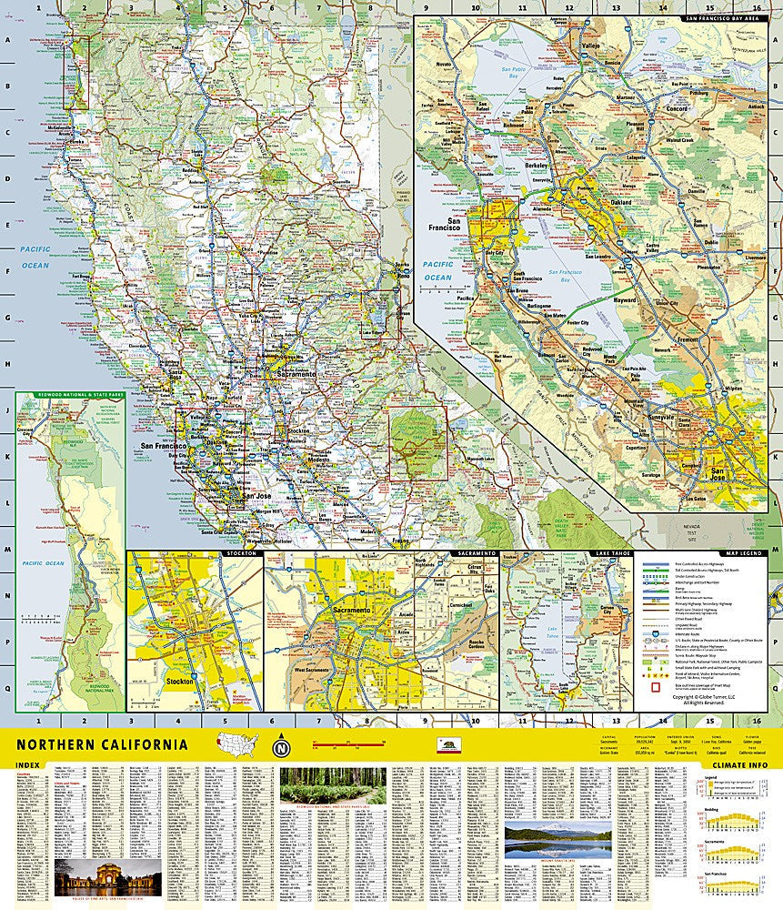 Northern California Road Map Travel Guide Waterproof Topographic Camping Hiking