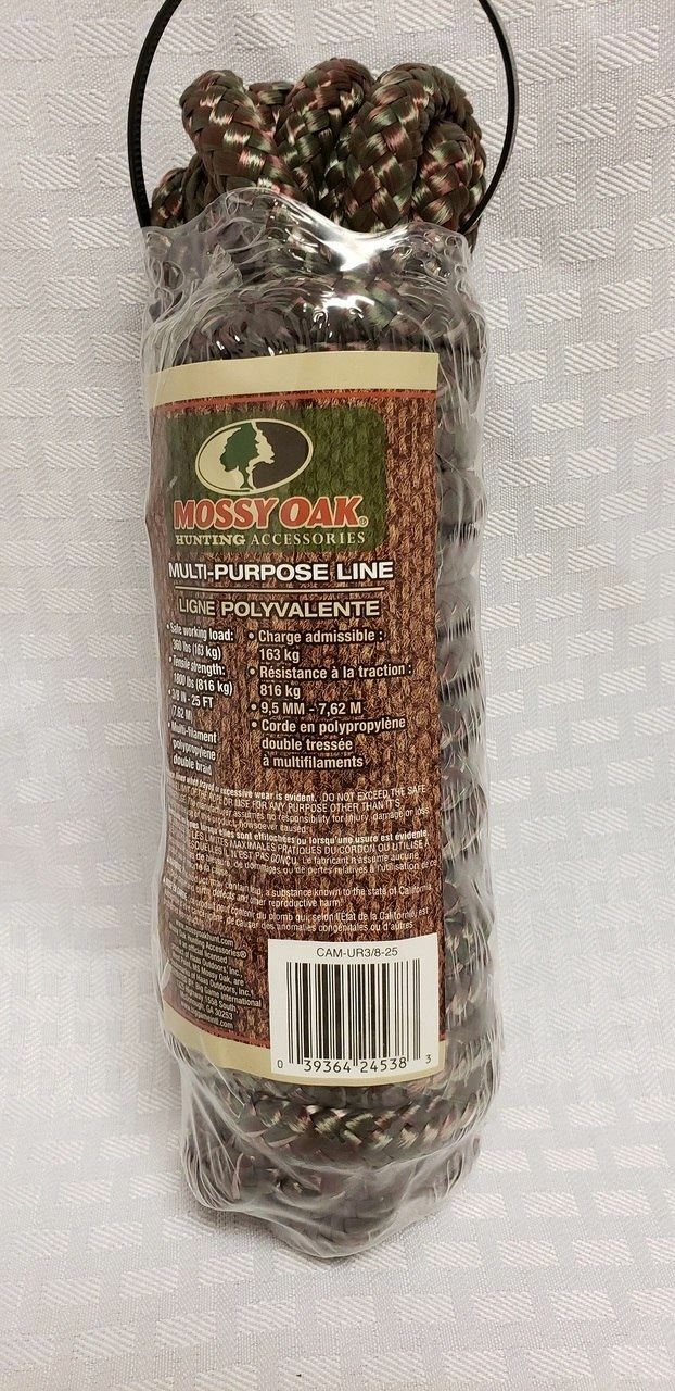 Mossy Oak Hunting 3/8" x 25' Camo Utility Rope Braided-Strong-Flexible-No Mildew