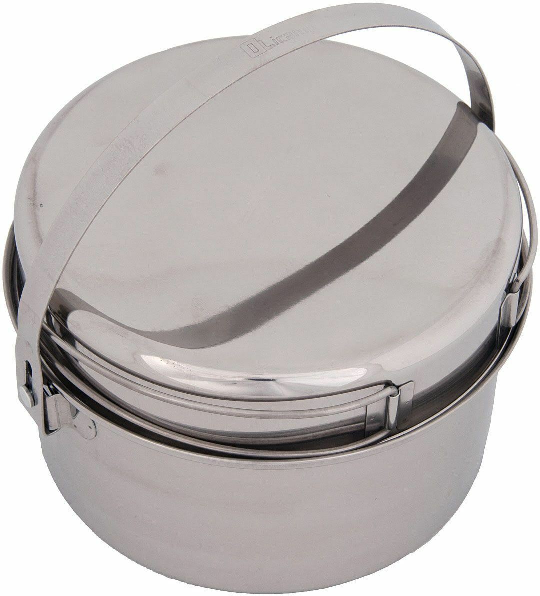 Olicamp AK 3 Qt Stainless Steel Mess Kit Cookset w/Pot--Fry Pan Lid--Stuff Sack
