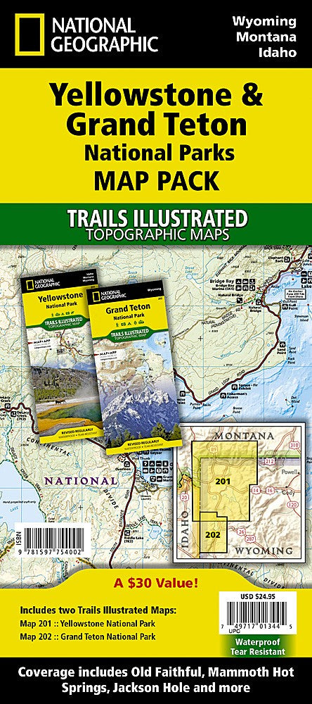 Yellowstone Grand Teton National Parks WY Waterproof Map Bundle Hiking Camp