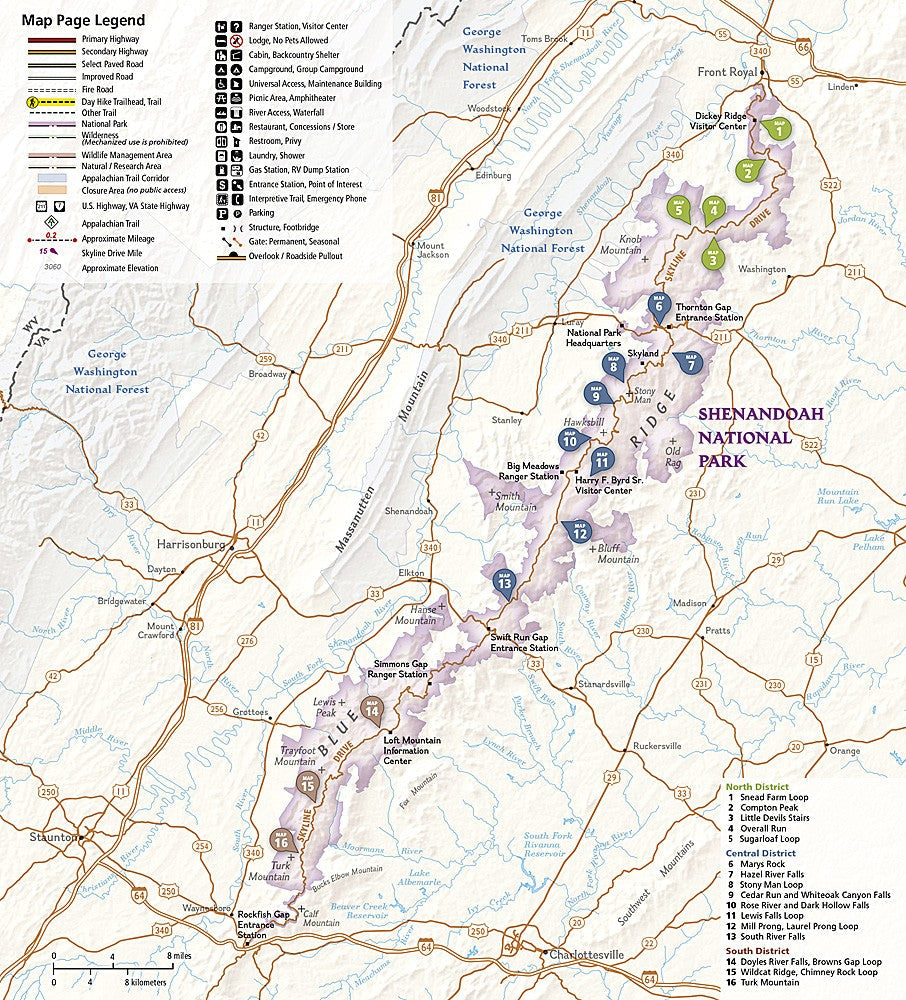 Shenandoah National Park VA Day Hikes Waterproof Topo Map Trail Guide 1703