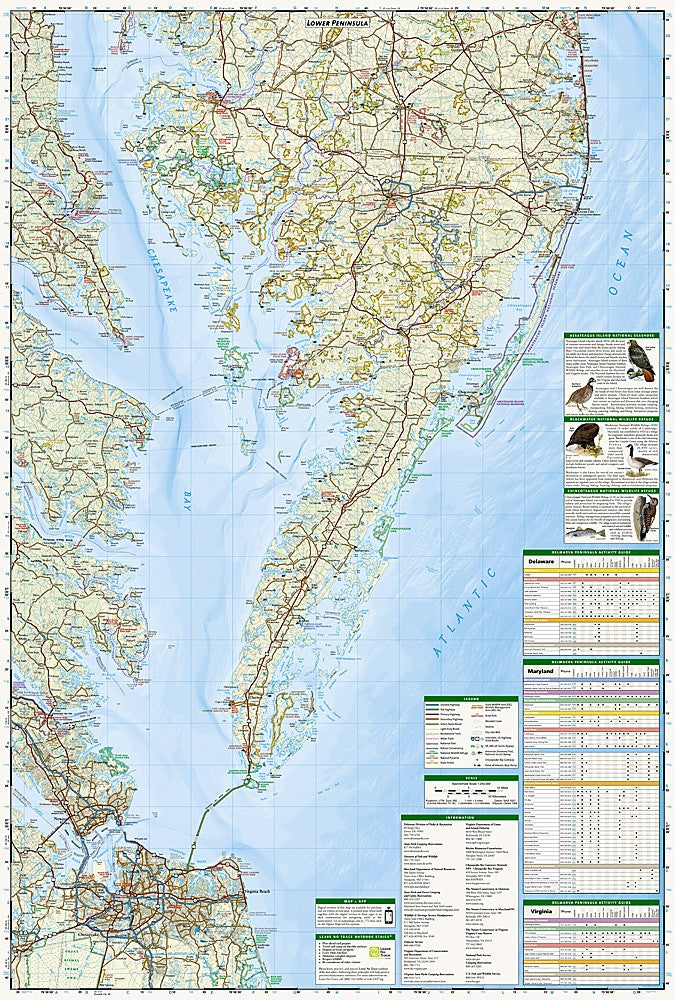 Delmarva Peninsula MD DE VA Waterproof Map Hiking Biking Beach Trail #772