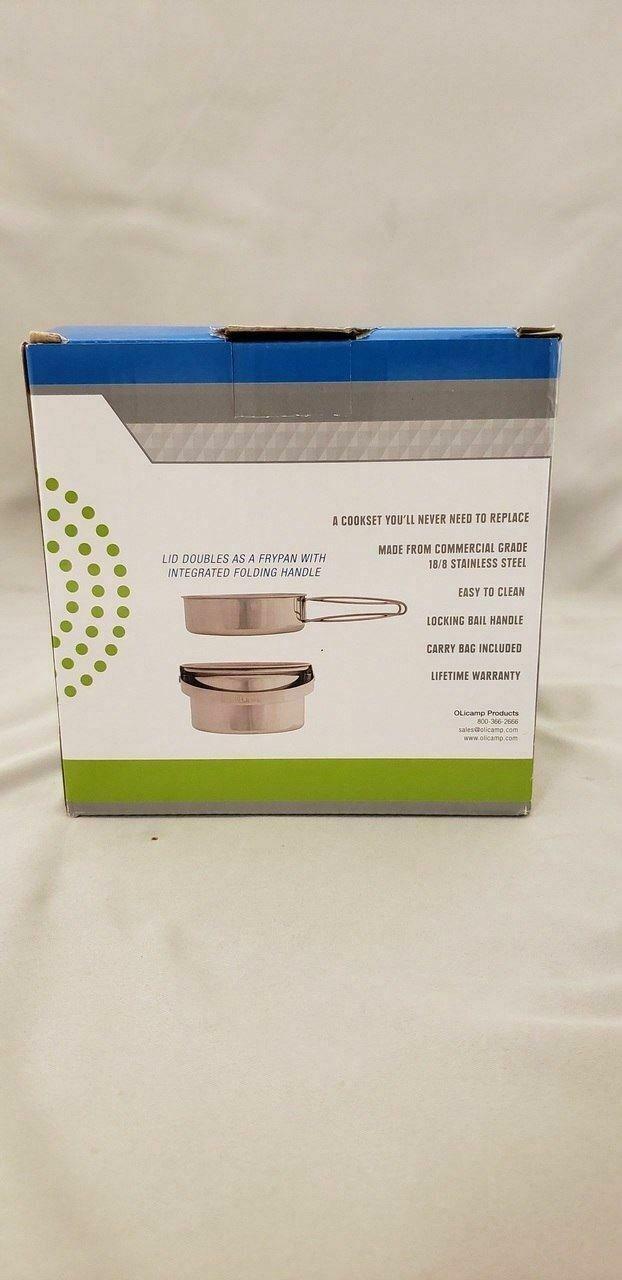 Olicamp AK 1 Qt Stainless Steel Mess Kit Cookset w/Pot--Fry Pan Lid--Stuff Sack