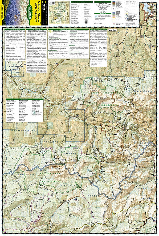 Telluride Silverton Ouray CO Waterproof Topo Map Hiking Camping Trail #141
