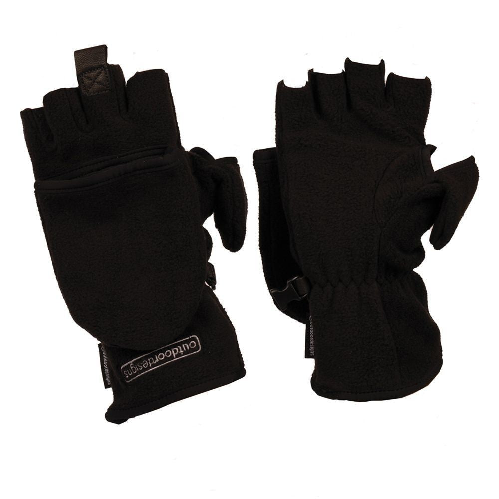 Outdoor Designs Fuji Convertible Mittens Black Fleece Gloves M 260700