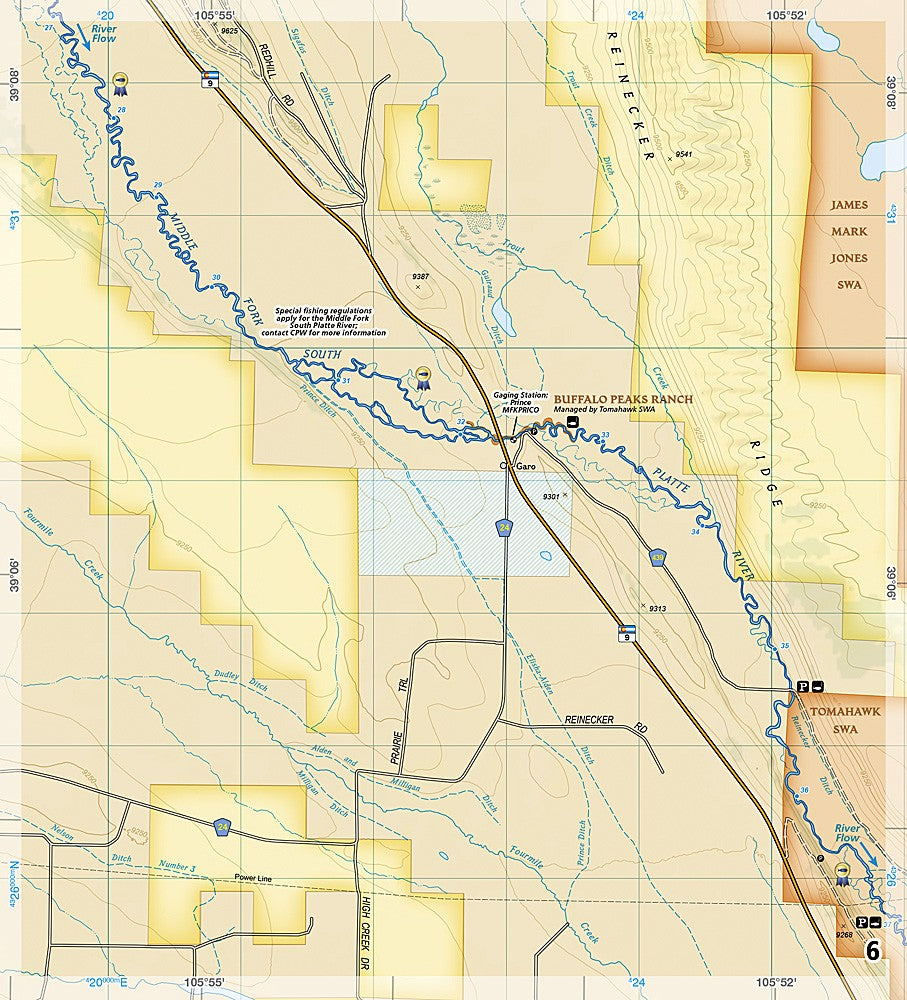 South Platte River Middle Fork CO Waterproof Fishing Map Kayaking Camping Guide