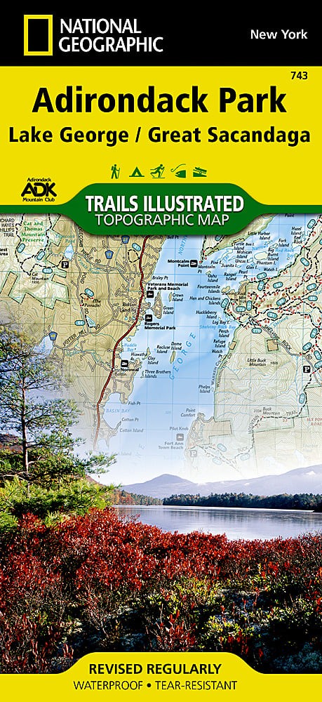 Adirondack Park Lake George NY Waterproof Topo Map Hiking Camping Boating #743