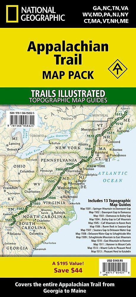 Appalachian Trail Complete Set ME to GA Waterproof Map Bundle Hiking Backpack