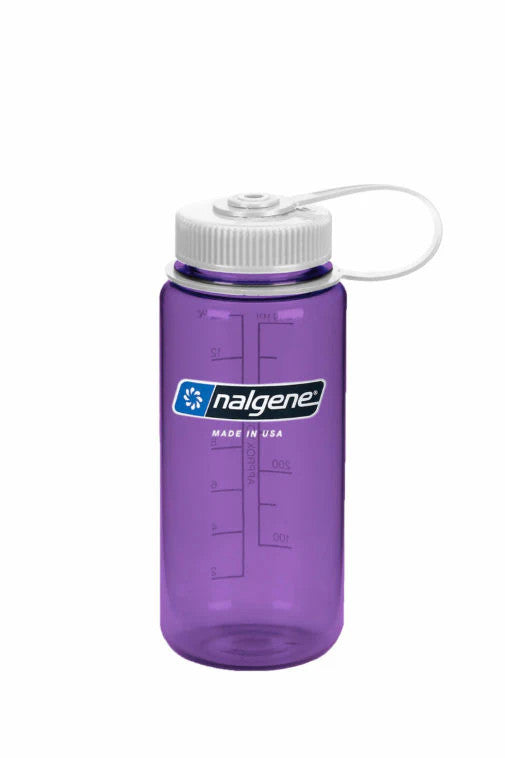 Nalgene Wide Mouth 16oz BPA Free Tritan Water Bottle Clear Purple w/Black Lid