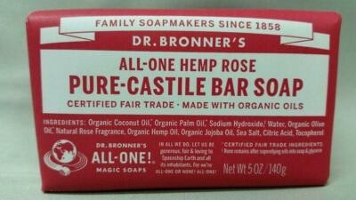 Dr Bronner's / Bronners Hemp Rose Scent Pure-Castile Magic Bar Soap Organic
