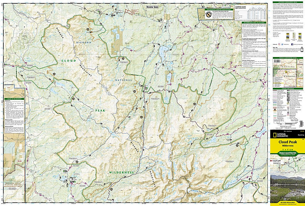 Cloud Peak Wilderness WY Waterproof Topographic Map Hiking Camping Trail #720