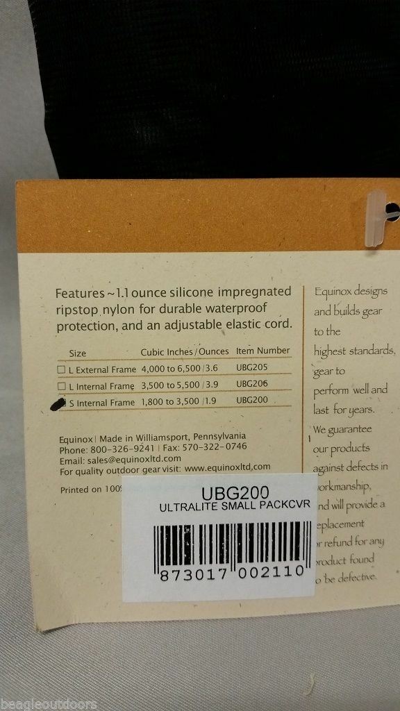 NEW Equinox Stingray Ultralite Internal Frame S Pack Cover Black Silicone Nylon