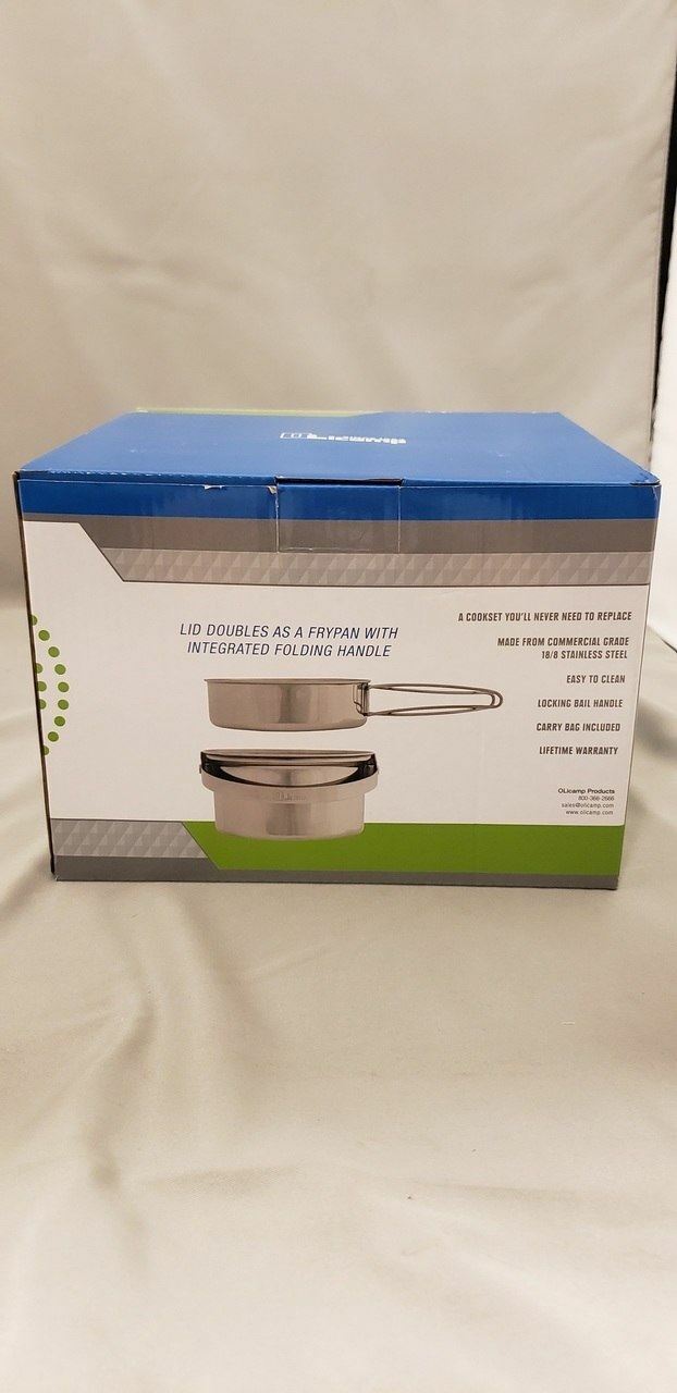 Olicamp AK 3 Qt Stainless Steel Mess Kit Cookset w/Pot--Fry Pan Lid--Stuff Sack