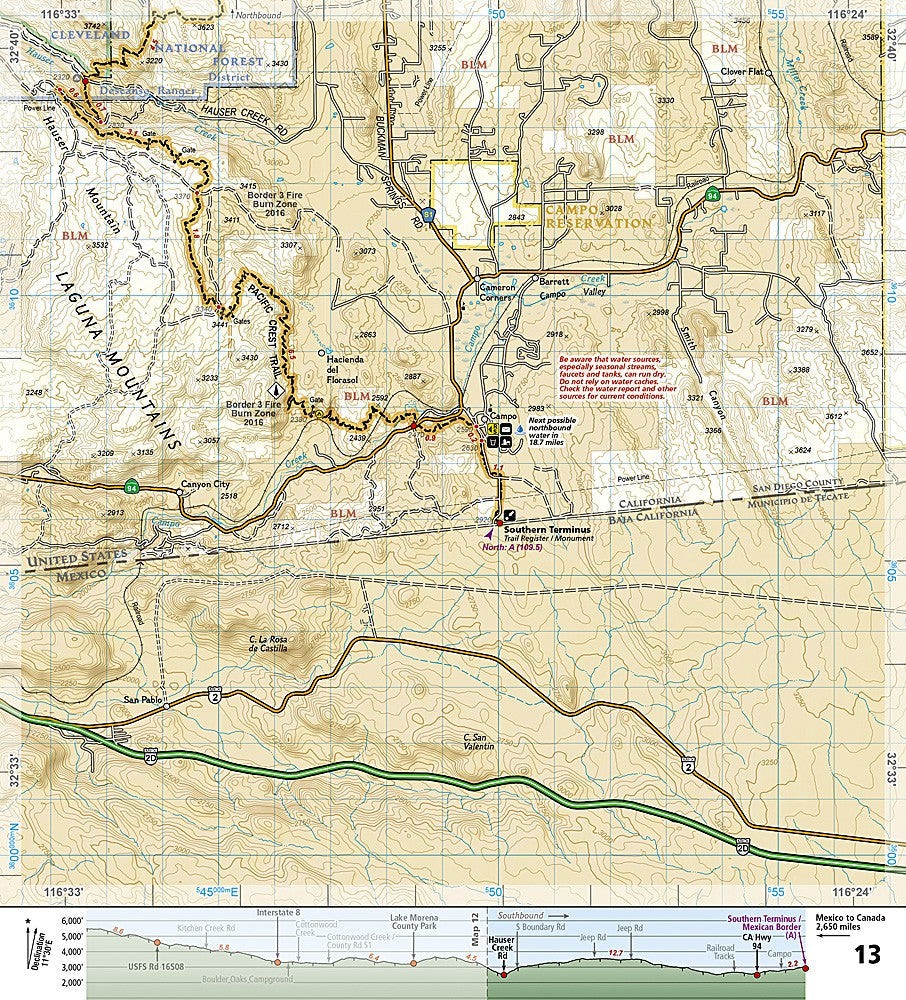 Pacific Crest Trail San Jacinto Laguna CA Waterproof Topo Map Hiking Backpack