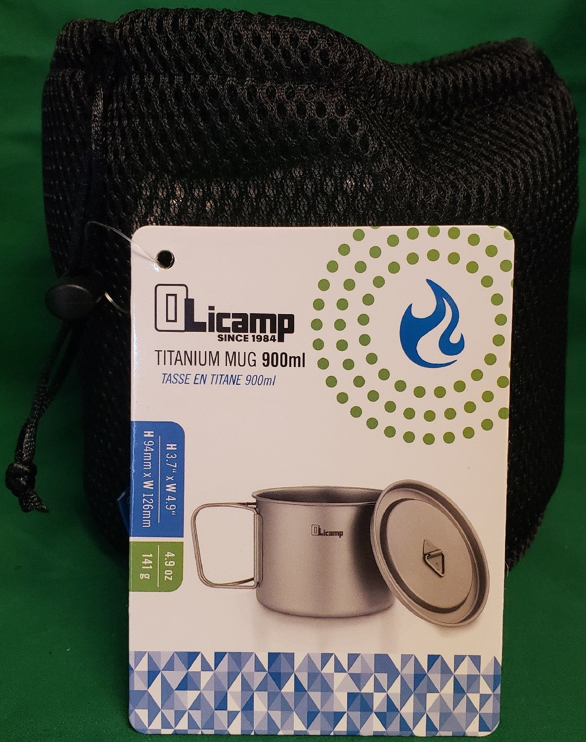 Olicamp Space Saver Ultralight Titanium 900ml Pot w/Folding Handles, Lid, & Bag