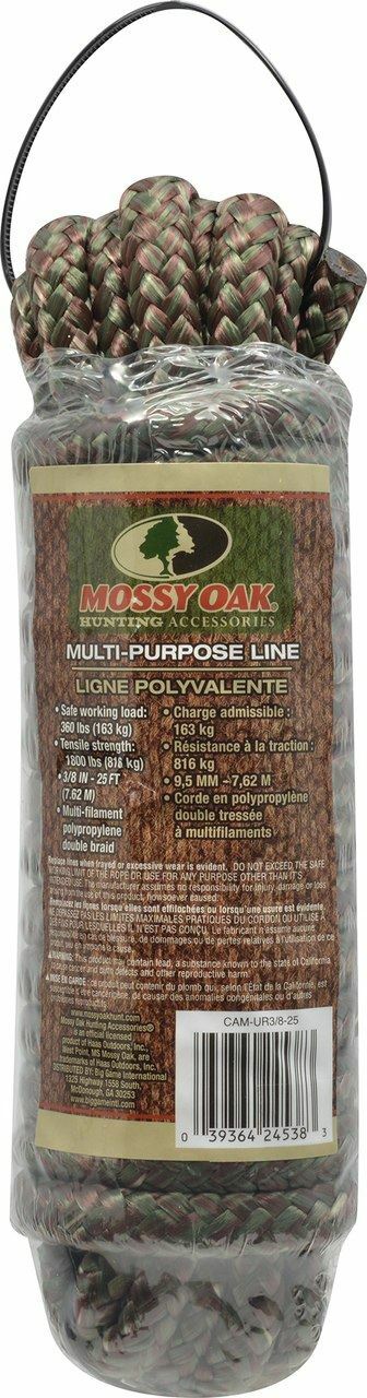Mossy Oak Hunting 3/8" x 25' Camo Utility Rope Braided-Strong-Flexible-No Mildew