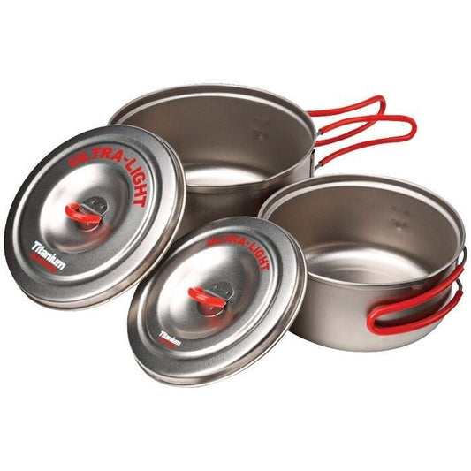 Evernew Titanium Ti UL Pot Set 600ml & 900ml w/Lids & Insulated Handles ECA535