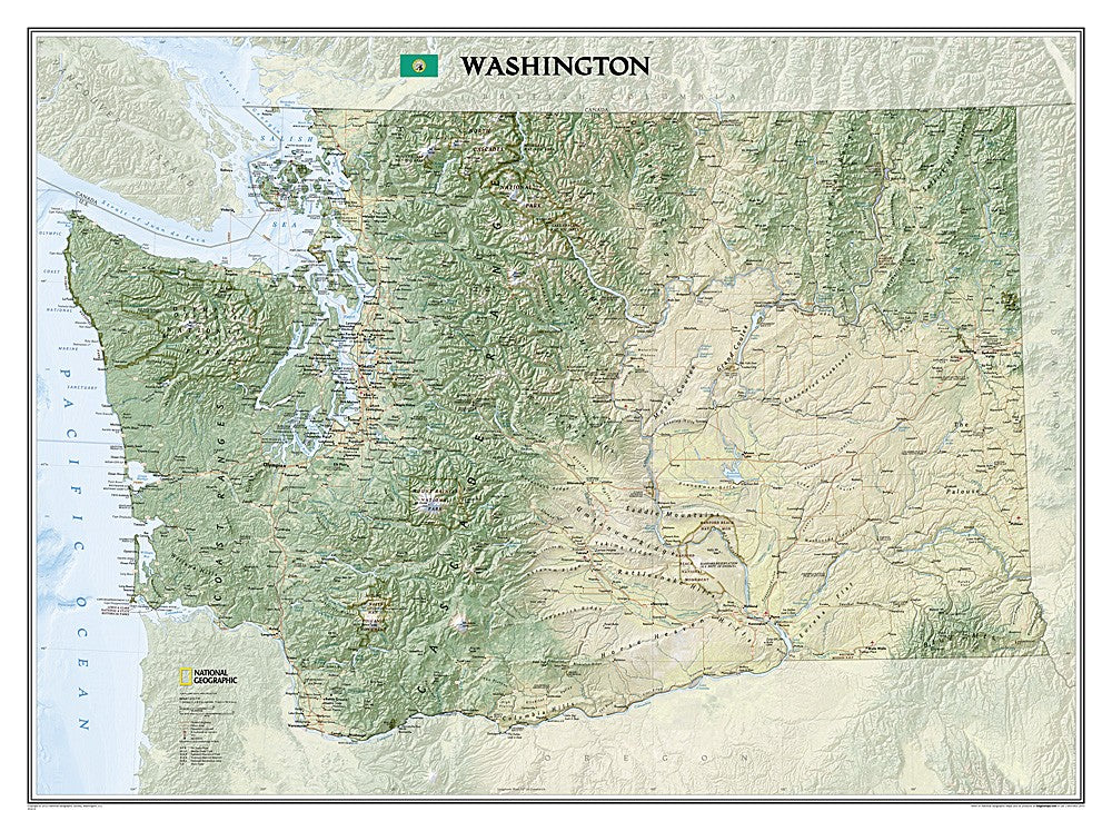 Washington State Wall Map 40.5x30 National Geographic Standard Rolled Poster